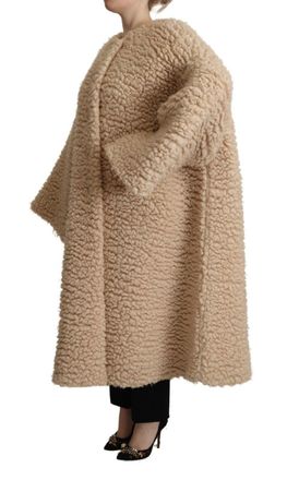 Dolce & Gabbana Womens Beige Cashmere Wool Faux Fur Coat Jacket Clothing