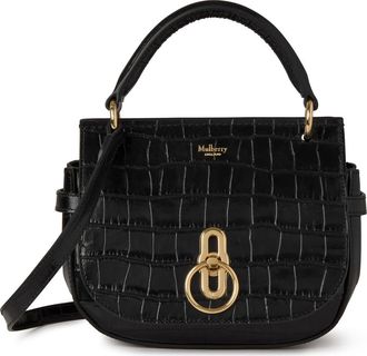 Mulberry Small Amberley Croc Embossed Leather Satchel in Black at Nordstrom