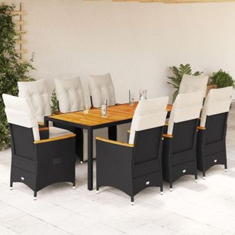vidaXL Set De Mesa Y Sillas De Jard&iacute;n 9 Pzas Y Cojines Rat&aacute;n Pe Negro Vidaxl