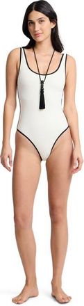 Onia Arya High-Cut Leg One-Piece in Egret/black at Nordstrom, Size X-Large
