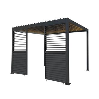 MonsterShop Anthracite Aluminium Pergola With LED Lights & 2 x Shutter Panels - 3m in Grey