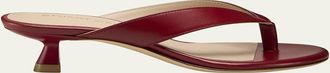 Stuart Weitzman Rio Leather Kitten-Heel Thong Sandals