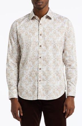 Robert Graham Delancey Damask Print Stretch Cotton Button-Up Shirt in Khaki at Nordstrom Rack, Size Xxx-Large