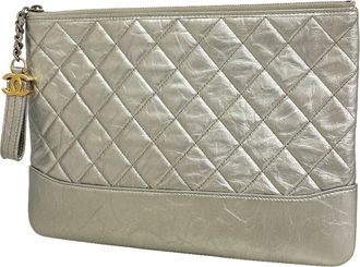Chanel Silver Leather Clutch Bag (Pre-Owned)