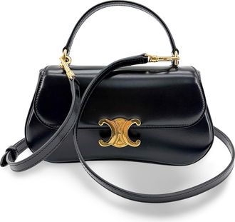 Celine Lola Triomphe Top Handle Leather Black Leather Handbag (Pre-Owned)