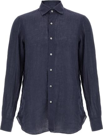 Finamore Gaeta Linnen Shirt - Heren - Casual Overhemden - Blauw - 3XL - Linnen - Overhemden