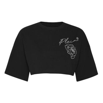 Philipp Plein Roses Cropped Top - Dames - T-shirts - Zwart - XL - Katoen - Tops