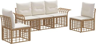 vidaXL Conjunto De Sof&aacute;s De Exterior 5 Uds. Natural Y Crema Poli&eacute;ster Vidaxl
