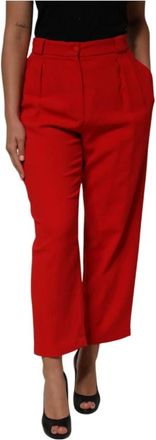 Dolce & Gabbana Cropped Trousers, female, Red, XL, Red High-Waist Straight Trousers with Zipper