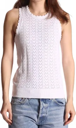 Minnie Rose Heart Pointelle Scalloped Tank Top In White