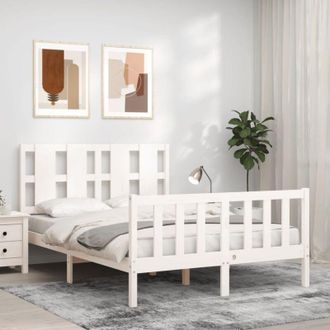 vidaXL Estructura Cama De Matrimonio Con Cabecero Madera Maciza Blanco Vidaxl481852