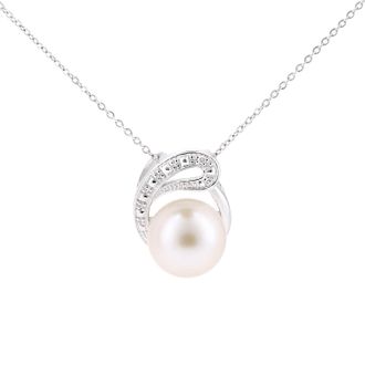 Diamant L'éternel 9 ct witgoud, 0,01 ct diamant met witte gekweekte parelhanger