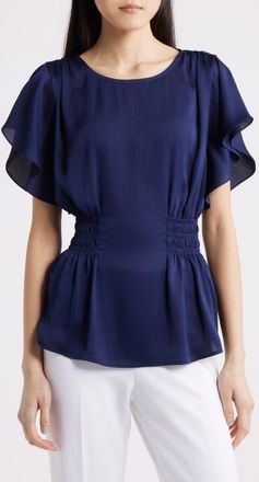 Anne Klein Flutter Sleeve Smocked Waist Top in Distant Mountain at Nordstrom, Size Xx-Small