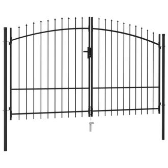 Berkfield Home Fence Gate Double Door with Spike Top Steel 3x1.75 m Black
