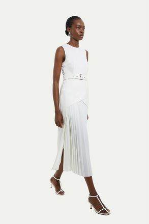 Karen Millen Jersey Pleated Maxi Dress in Ivory at Nordstrom, Size X-Small
