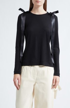 Simone Rocha Bow Ribbon Tail Long Sleeve T-Shirt in Black at Nordstrom, Size X-Small
