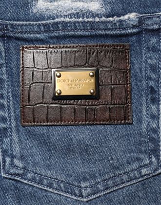 Dolce & Gabbana Womens Blue Distressed Washed Logo Grace Denim Jeans Co+02 Clothing