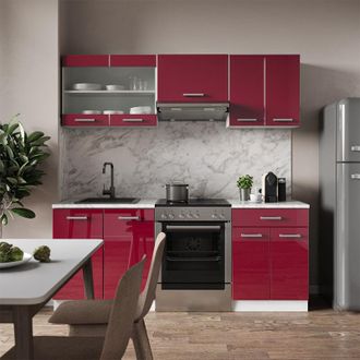 Vicco Mueble De Cocina R-line, Burdeos Brillo Intenso/blanco, 200 Cm, Et M&aacute;rmol