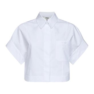Fendi Shirts, female, White, Size: M Cropped Cotton-Poplin Shirt