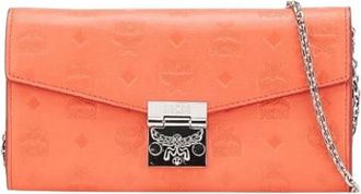 MCM Pre-owned Cross Body Bags, female, Orange, Size: ONE SIZE Pre-owned Leather Cross Body Bag