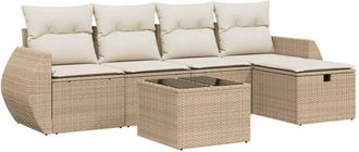 vidaXL Vidaxl - Juego De Sof&aacute;s Jard&iacute;n Con Cojines 6 Pzas Rat&aacute;n Sint&eacute;tico Beige
