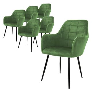 ML Design Ml-design - Ecd Germany Set 6x Sillas De Comedor Verde Salvia Asiento Moderno Tapizado De Terciopelo Patas De Metal Negras, Respaldo Y Reposabrazos Er