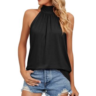 Generic Cotton Vest Tops for Women UK Loose Fit Sleeveless Tie Back Crop Tank Top Elegent Camisole Women Halter Neck Vest Top Lightweight Soft Ladies Summer T