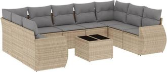 vidaXL Juego De Sof&aacute;s Jard&iacute;n Con Cojines Beige 10 Pzas Rat&aacute;n Sint&eacute;tico Vidaxl