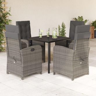 vidaXL Set Comedor De Jard&iacute;n 5 Piezas Con Cojines Rat&aacute;n Sint&eacute;tico Gris Vidaxl