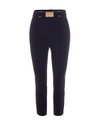 Elisabetta Franchi Technical Bi-Elastic Pants With Laser-Engraved Logo Plaque