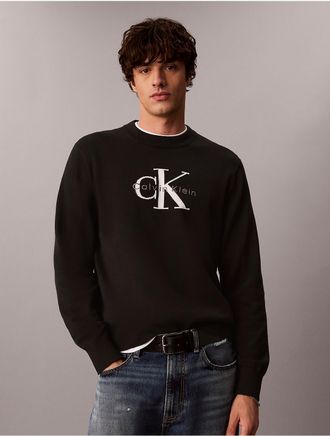 Calvin Klein Jeans Calvin Klein Mens Cotton Monologo Graphic Relaxed Sweater - Black - 2XL