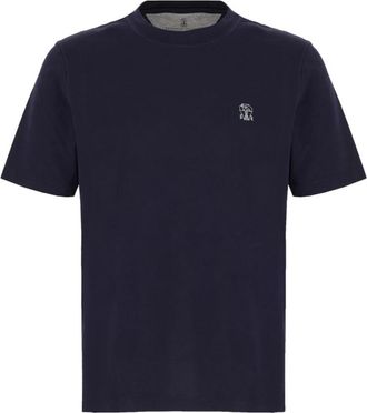 Brunello Cucinelli T-shirt met ronde hals - Heren - T-shirts - Blauw - M - Katoen - Tops