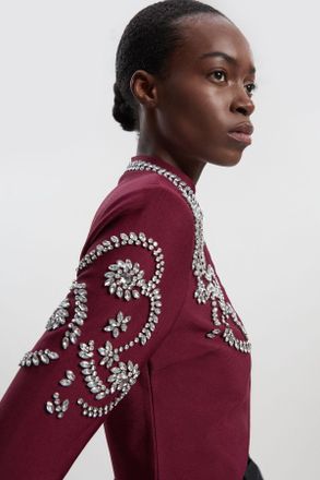 Karen Millen Womens Figure Form Bandage Embellished Knit Jacket - Burgundy - Size X-Small