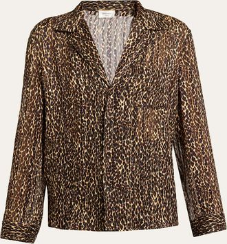 Saint Laurent Leopard-Print Pajama Blouse