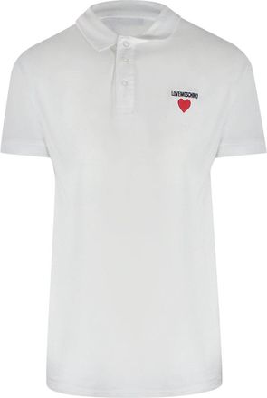 Moschino Mens Love Heart Logo White Polo Shirt Cotton - Size X-Large