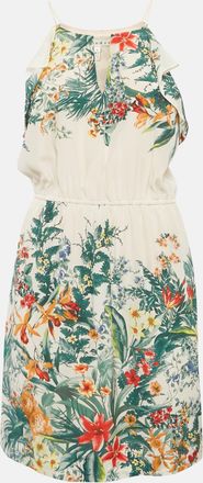 Sandro Green Floral Print Silk Ruffled Mini Dress