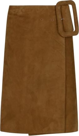 Ami Midi Rok Met Grote Gesp Riem - Dames - Leren & Su&egrave;de rokken - Bruin - L - Leer - Rokken
