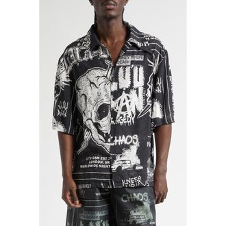 LU&rsquo;U DAN Punk Flyer Print Camp Shirt at Nordstrom, Size X-Large