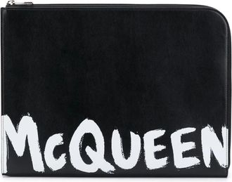 Alexander McQueen Zwarte logo-print documenthouder - Heren - Portefeuilles - Zwart - ONE Size - Leer - Accessoires
