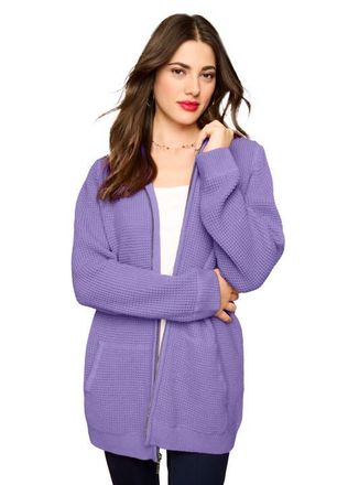 Roaman's Plus Size Waffle Knit Zip-Front Relaxed Hoodie in Vintage Lavender at Nordstrom, Size Medium