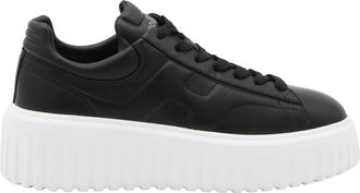 Hogan Zwarte Leren Sneakers Gewatteerd Bovenwerk - Dames - Sneakers - Zwart - 38 EU - Schoenen