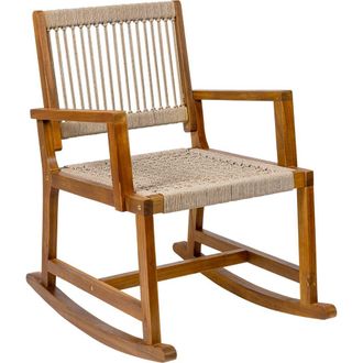 Jonathan Y Designs Laguna Coastal Casual 352-LBS Support Acacia Wood and Woven Rope Outdoor Rocking Chair in Beige at Nordstrom