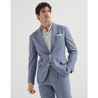 Brunello Cucinelli Mens Cloud Wool Silk Linen Checked Blazer, Size 46