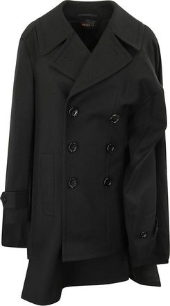 Comme Des Garçons Double-Breasted Coats, female, Black, Size: XS Double-Breasted Asymmetric Hem Jacket