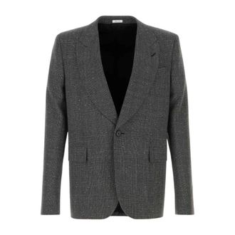 Alexander McQueen Alexander McQueen, Formal Blazers, male, Gray, Size: XL Embroidered Glencheck Blazer