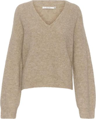 Gestuz Zachte V-hals Gebreide Trui Warm Sand - Dames - V-hals truien - Bruin - XS - Wol - Truien & Vesten