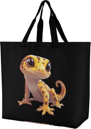 Generic Cute Leopard Gecko Reusable Shopping Bags Large Capacity Grocery Bag Heavy Duty Tote for Women 40x40x16cm