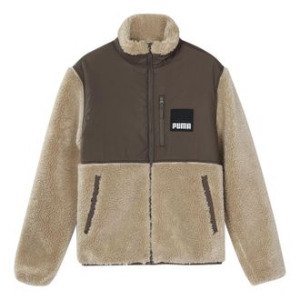 Puma Sherpa Contrasting Colors Sports lambs wool Stand Collar Jacket Brown 846325-42