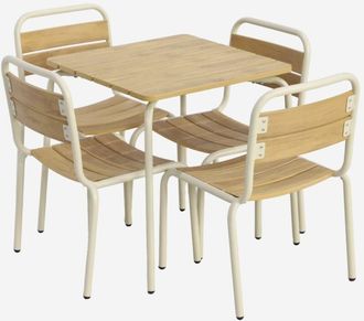 Sweeek Mesa De Jard&iacute;n Infantil De Acero Y Decoraci&oacute;n De Madera Con 4 Asientos