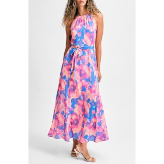 Isaac Mizrahi New York Floral Print Halter Dress in French Blue Floral at Nordstrom Rack, Size Xx-Large